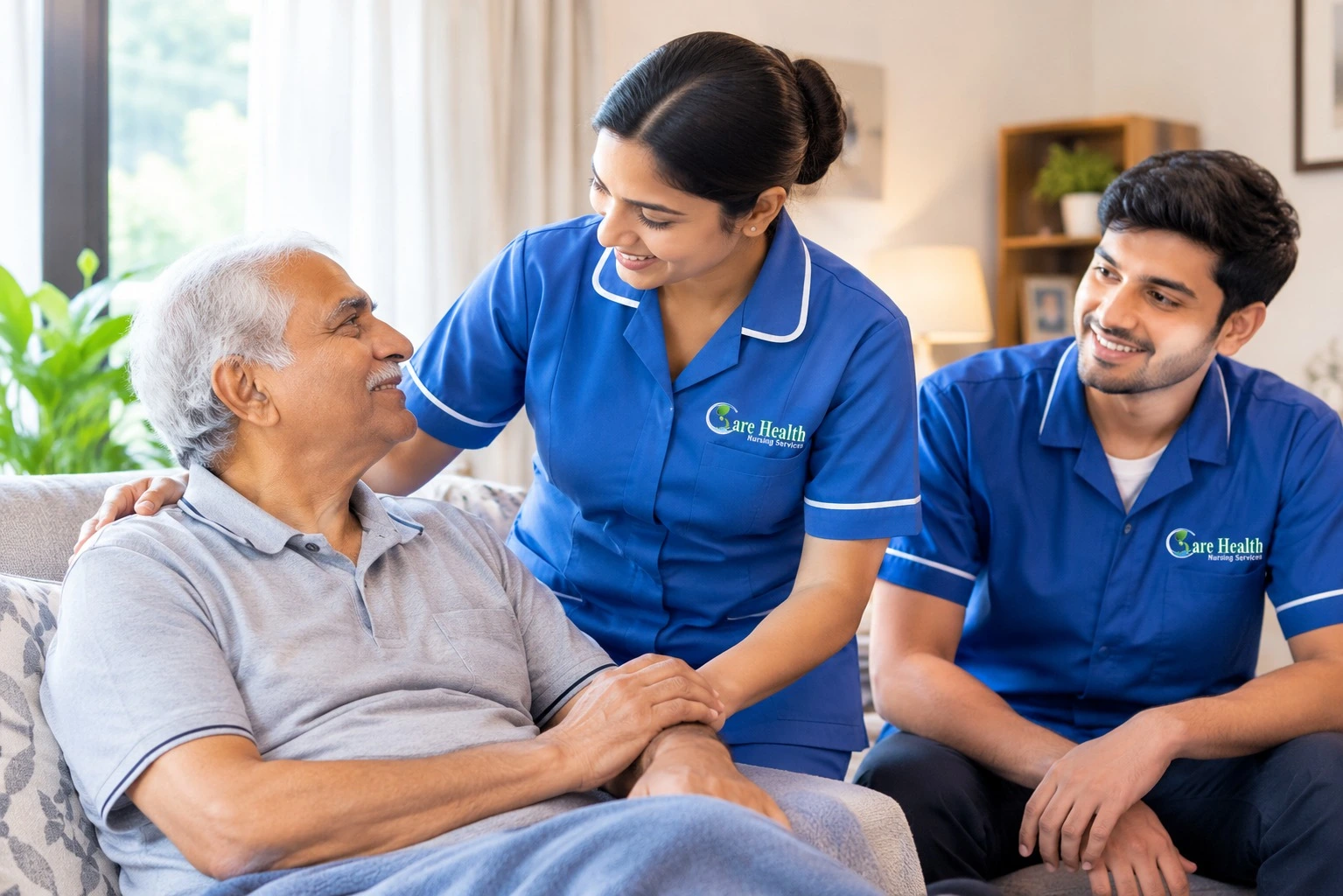 Caregiver helping patient at home